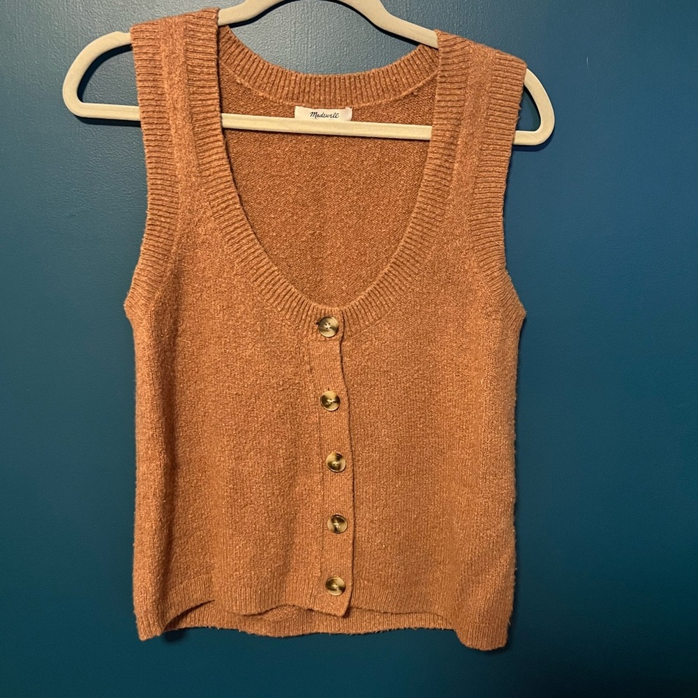 Tan Knit Button-Down Sleeveless Top